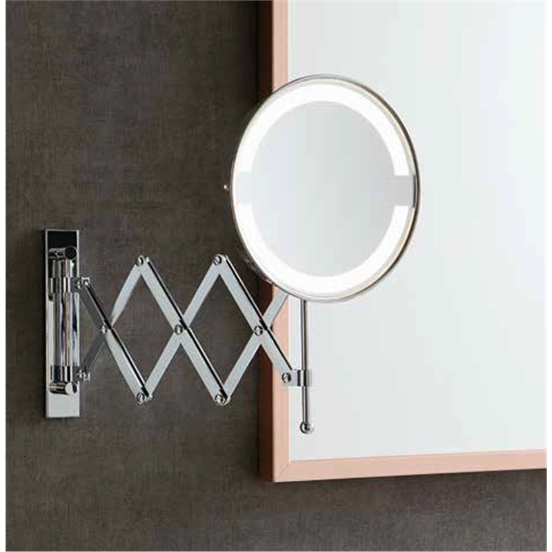 specchio ingranditore estensibile a soffietto a batteria  cromo, bronzo, nichel satinato 