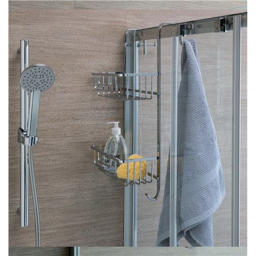 Pensile doccia rettangolare adatto a box doccia con anta scorrevole, con 2 porta accappatoio